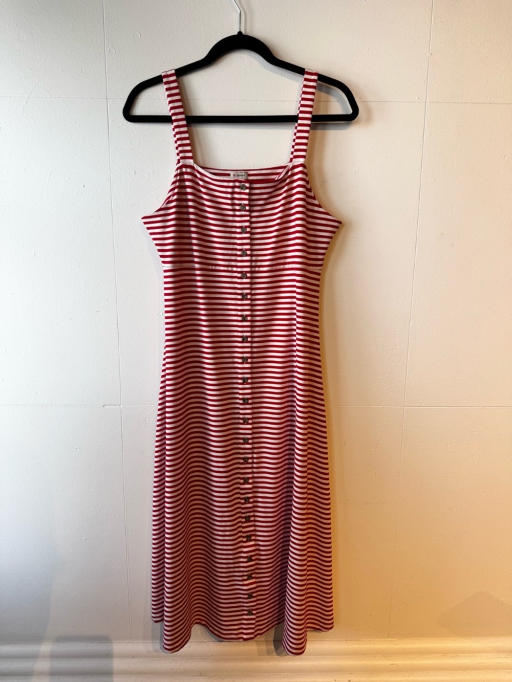 Daniel Cremieux Red & White Striped Midi Button-Front Dress
